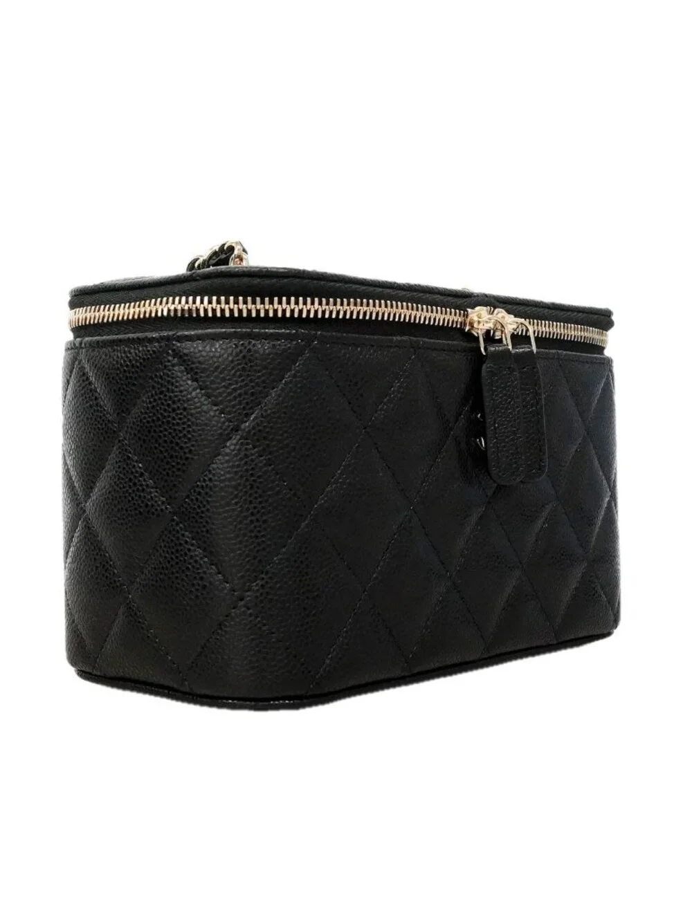 Chanel Shoulder Bag Quilted Caviar Leather Black Champagne Gold